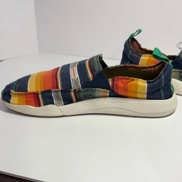 Sanuk Men's Multicolor Striped Canvas Slip-Ons with Green Insole - Picture 5 of 10